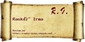 Raskó Irma névjegykártya