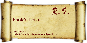 Raskó Irma névjegykártya